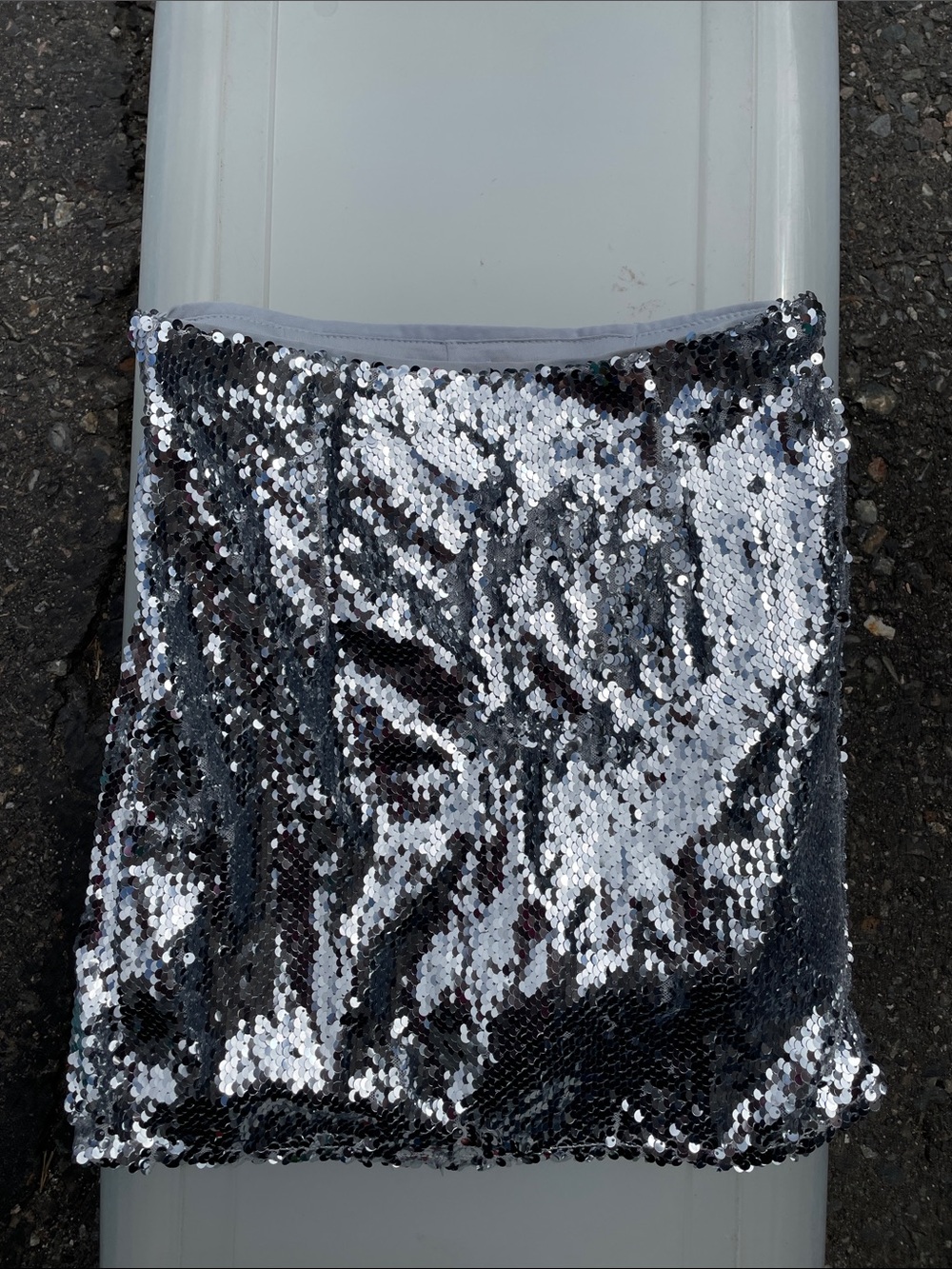 Silver Sequin Mini Skirt